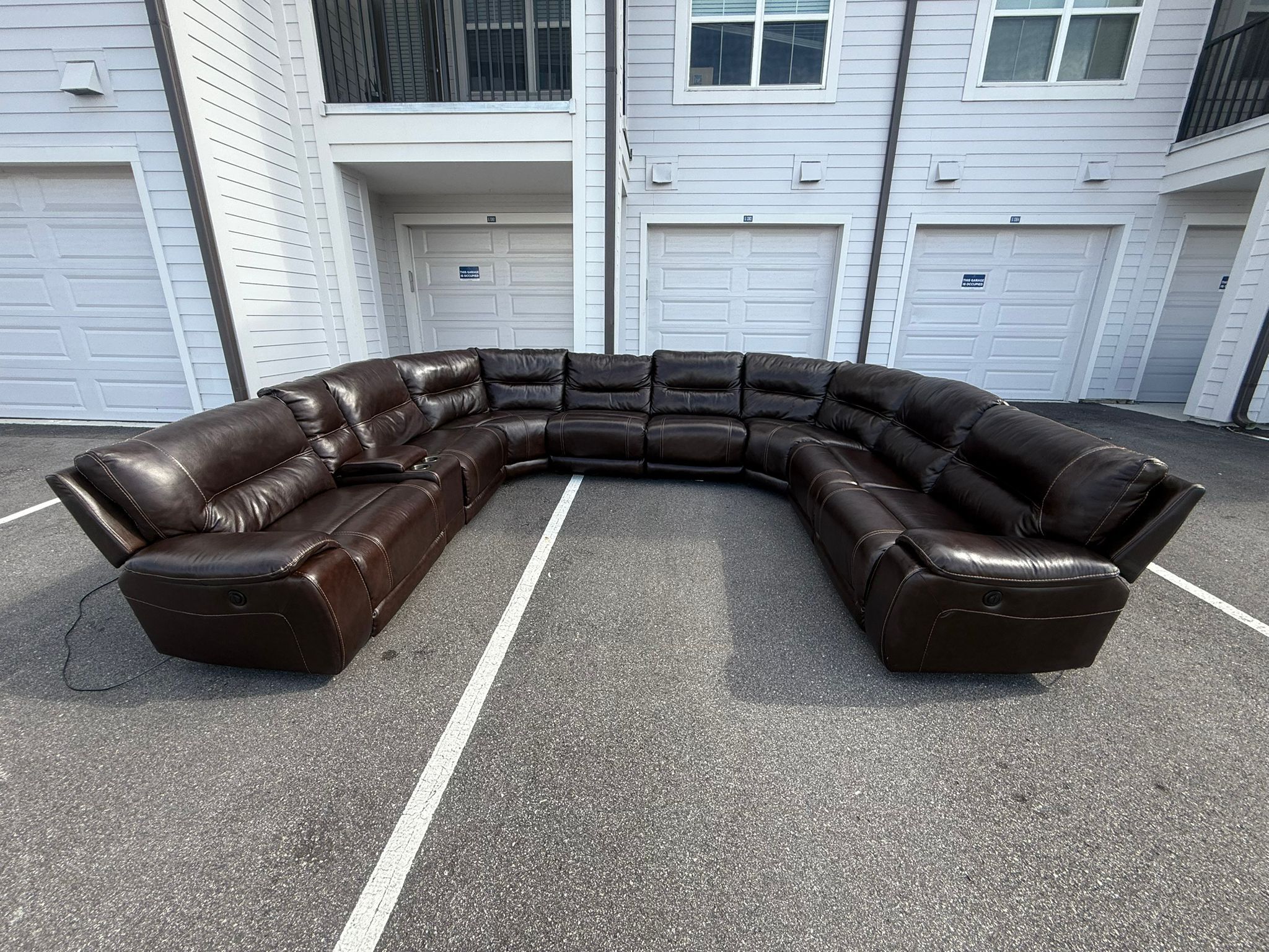 POWERED RECLINING REAL LEATHER BROWN 9 PIECES MODULAR SECTIONAL COUCH IN GREAT CONDITION DELIVERY 🚚
