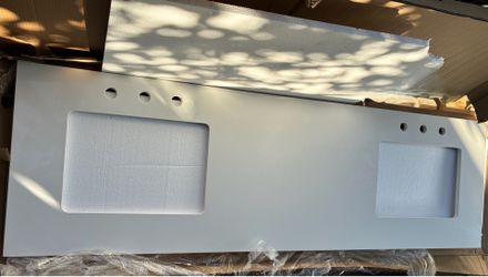New Bathroom Double Sink White Quartz Rectangular Counter Top Ariel Brand 73”W x 22”D x 1.5”H $50