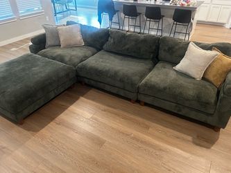 Green Corduroy Sectional Sofa with Chaise