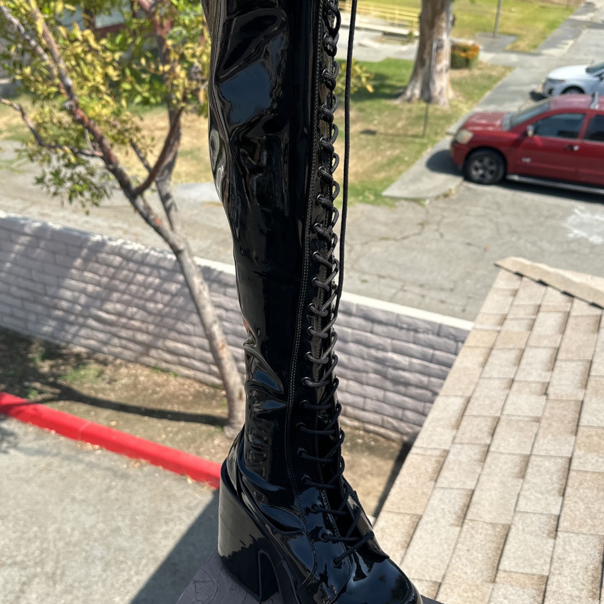 Demonia Patent Rave Royalty Thigh High Boots