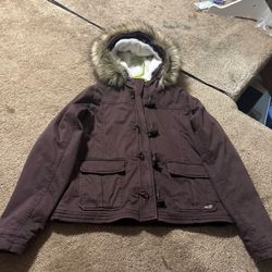 Hollister bomber jacket with fur hood Size large