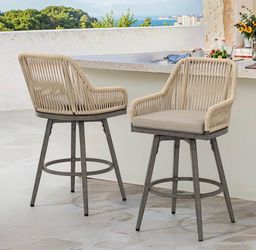 2X Apricot-Brown 26” swivel woven rope barstools