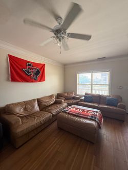Leather Couch Set with Ottoman – Great Condition