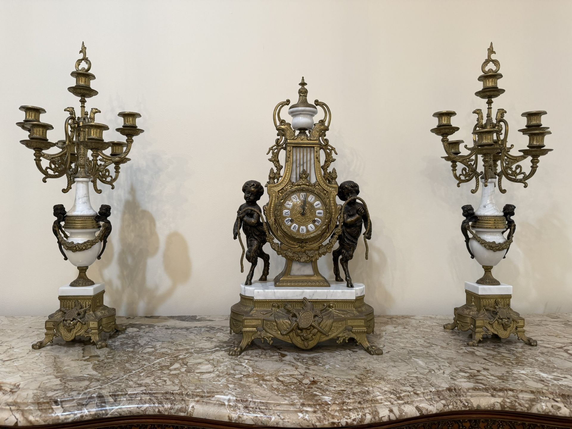 Antique Clock And Candelabra Set