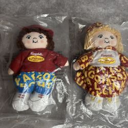 Campbell’s Alphabet Soup Beanbag Dolls Boy & Girl Set 2001 NOS 7” Plush Toys
