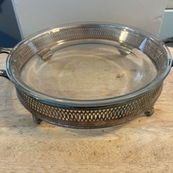 Glass Serving Dish with Silver Plate Holder - 10" diameter