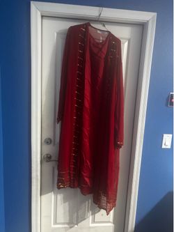 Elegant, red dress and brown dress