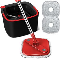  New Black Spin Mop, Bucket & 14 Microfiber Pads
