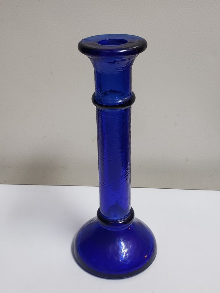 7.75" cobalt crackle glass bud vase / candle holder