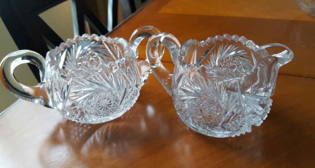 Antique cut glass creamer & sugar set Circa 1900
