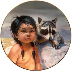 Vintage Dark-Eyed Friends Collector Plate Native Child Raccoon 9”