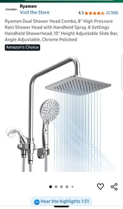 Ryamen Dual Shower Head Combo, 8''