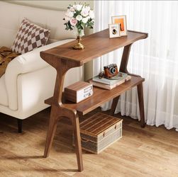 Solid Wood Side Table, Slim 2-Tier Tall End Table with Storage Shelf, Narrow Bedside Nightstand 🌱