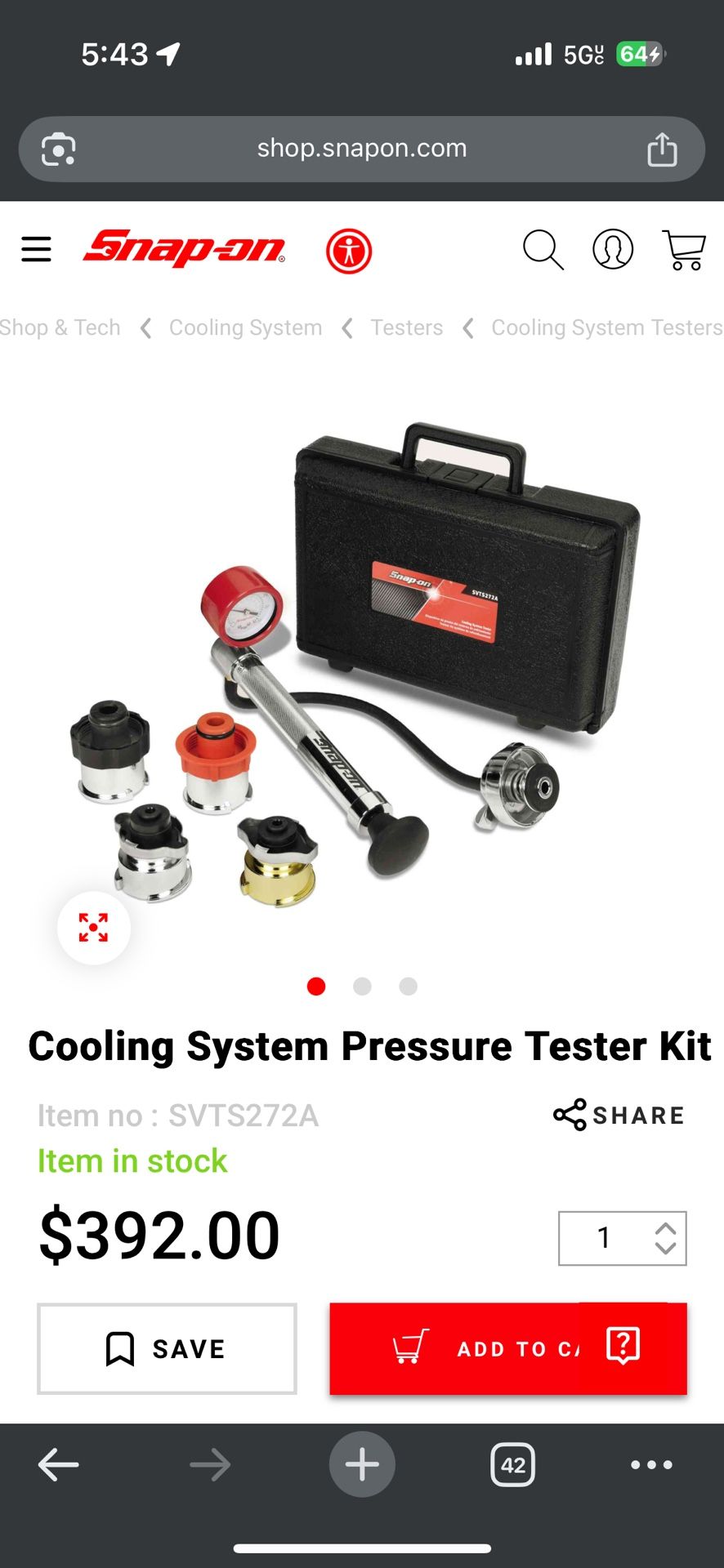 Snap-On Coolant Pressure Tester