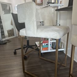 Bar Stools - Beige Velvet w/ Gold Legs