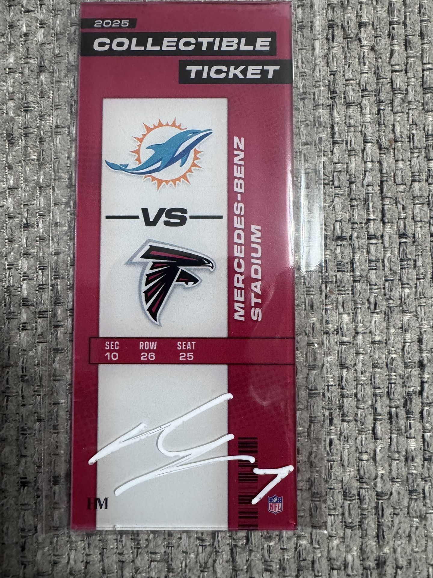 Bijan Robinson Autograph Acrylic Commemorative Ticket Falcons Metabilia Coa
