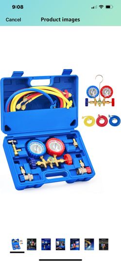 Orion Motor Tech AC Gauges, AC Manifold Gauge Set for R134a R12 R22 R502, 3 Way Automotive AC Gauge Set with Antishock Gauges Hoses Couplers Adapter, 