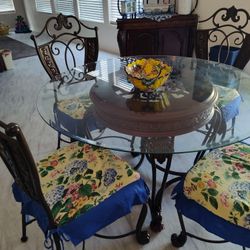 5 Piece Glass Dining Room Set With Cabinet 