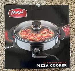 Parini 12 Inch Non-Stick Electric Pizza Cooker with Glass Lid, New in Box
