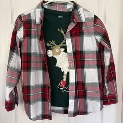 Boys Carter’s long sleeve button up top & shirt Set reindeer Simi valley