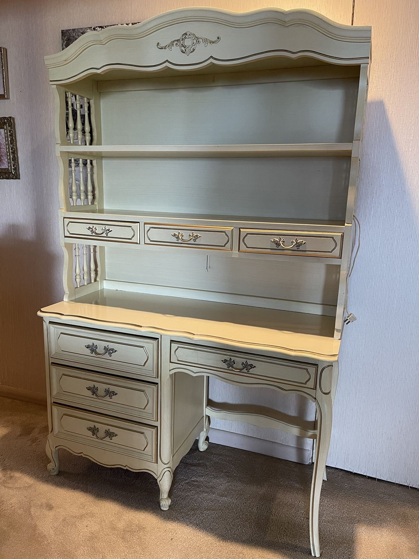 Vintage Henry Link French Provincial Desk and Hutch with light