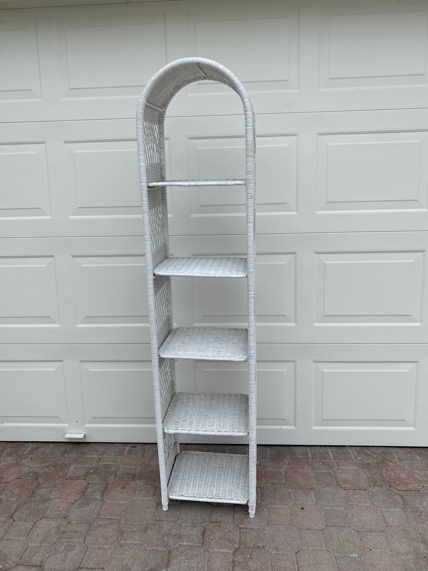 White Wicker Etagere Bookshelf
