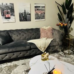 2seater "Rhea" sofa design Art Deco in gray velvet