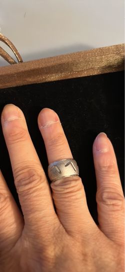 Silver Wide Band Ring with Engraved Design