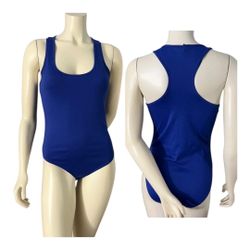 Women's FOREVER 21 Blue Sleeveless Knit Racer Back Bodysuit Top Size M  