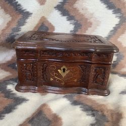 Vintage hand carved wood jewelry box
