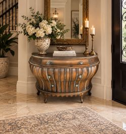 Ornate Bombe Chest Demilune Console Table
