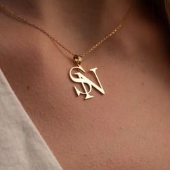 Custom Gold Color Double Initials Necklaces For Women Girl Gifts Personalized Letters Pendant Necklace Stainless Steel 