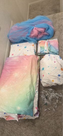 Rainbow Star Kids Bedding Set with Canopy and Lights