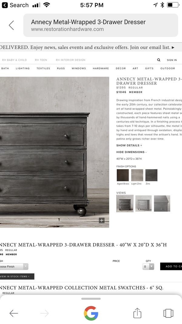 Restoration Hardware Annecy Metal Wrapped Dresser For In Open In The Appcontinue To Mobile Website