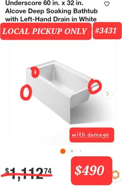 ➿️ Underscore 60"x32" Alcove Deep Soaking Bathtub with Left-Hand Drain White #3431