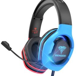 Gaming Headset Headphones for PS4 Xbox One PC Controller, Over Ear Headphones with 720° Noise Cancelling Mic, Bicolor LED Light, Soft Memory Earmuffs