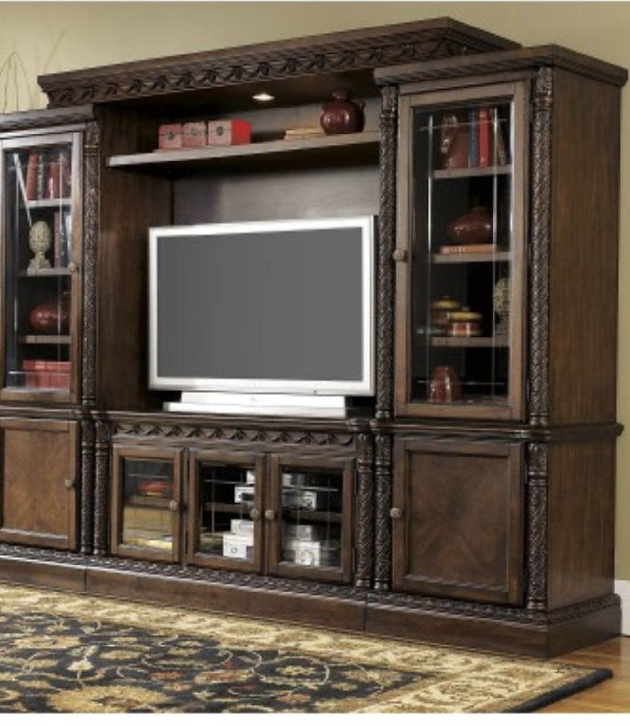 Beautiful Ashley, North Shore TV entertainment center With rope twists Down The Sides