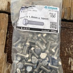 Metric tap bolts, Stainless steel 18-8 (A-2), 6mm x 1.0mm x 16mm