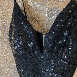 Deep Plunge Black Sequin Mini Dress
