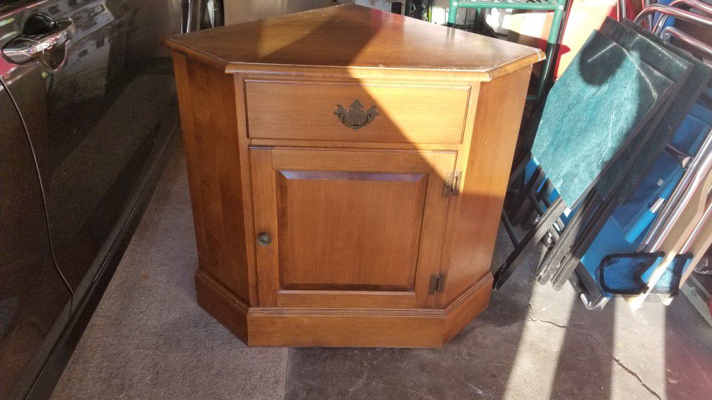 Wooden Corner Table with Drawer and Cabinet