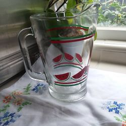 VTG. HEAVY GLASS WATERMELON/LEMONADE JUICE PITCHER: RARE
