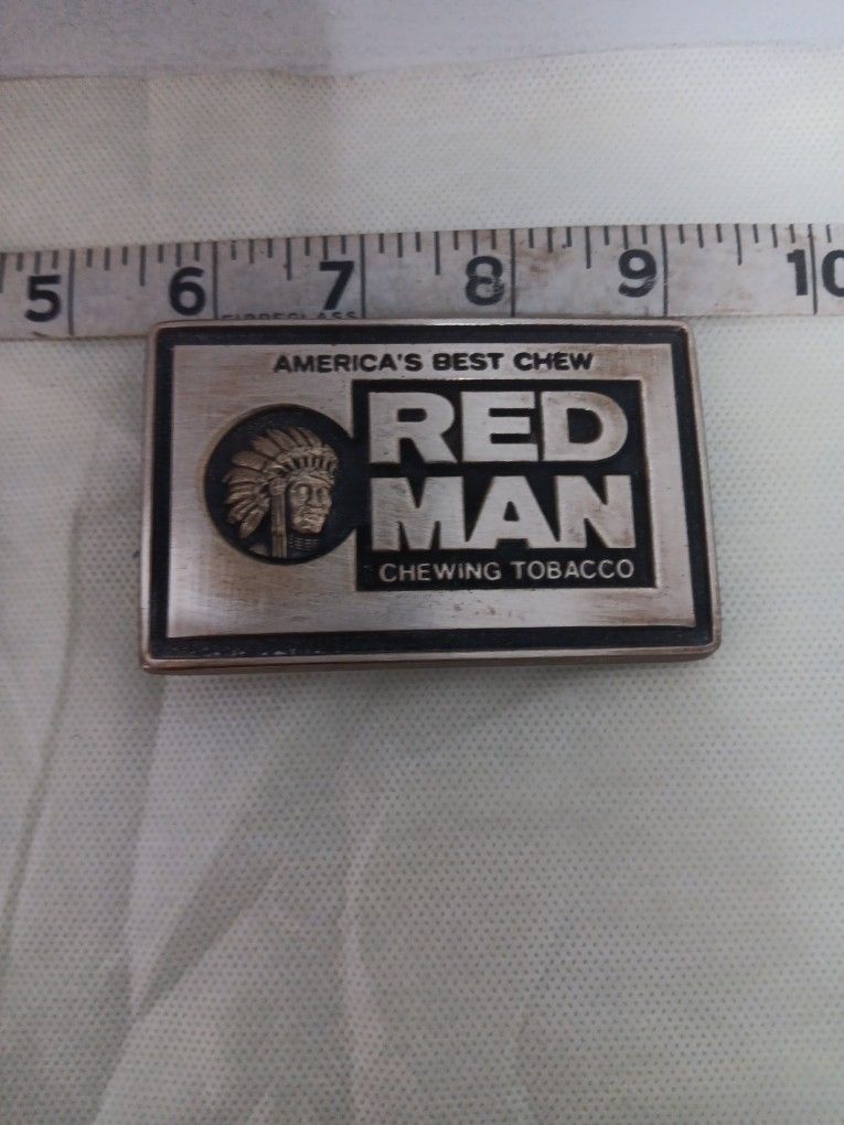 Solid Brass BTS Red Man Chewing Tobacco Belt Buckle - 1983 - Excellent Condition

