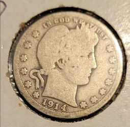 1914-D Barber Silver Quarter - VG Condition