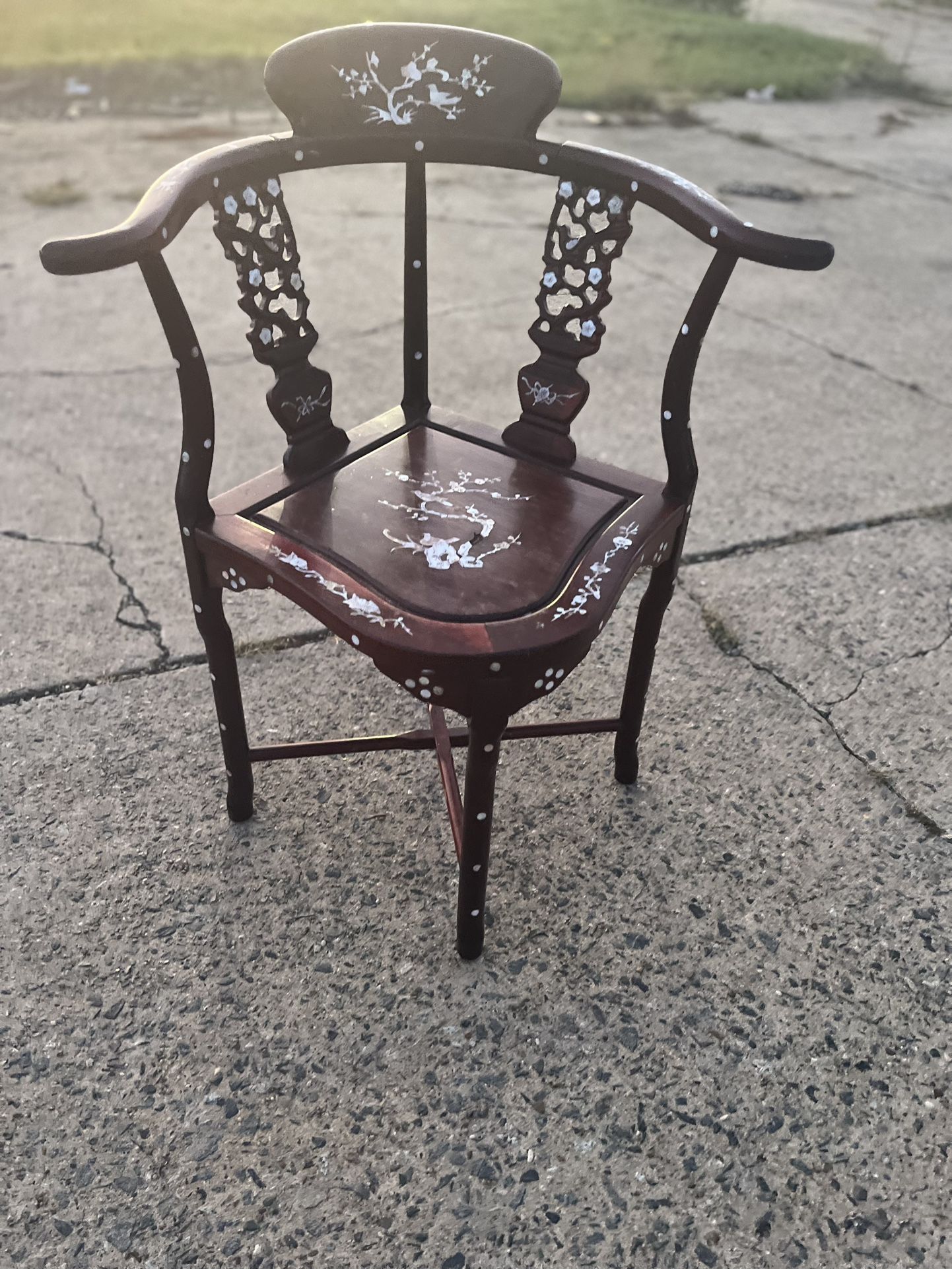 Carved & Inlaid Chinese Rosewood Corner Chair (1940s)