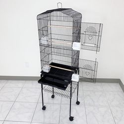(NEW) $60 Small to Medium Bird Cage 60” Tall Parrot Parakeet Cockatiel Bird Cage 18x14x60” Rolling Stand 