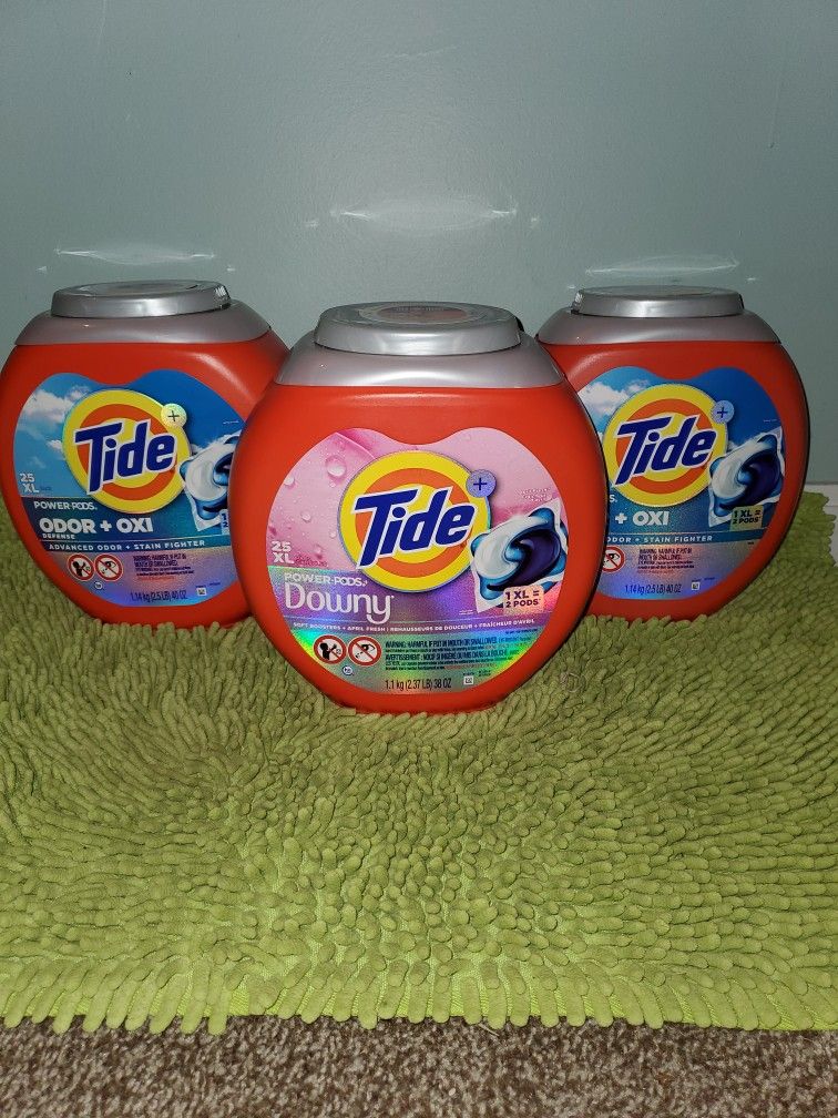 3 Tide Powerpods 25XL Pacs (2 Odor+Oxi Defense/ 1 Downy)