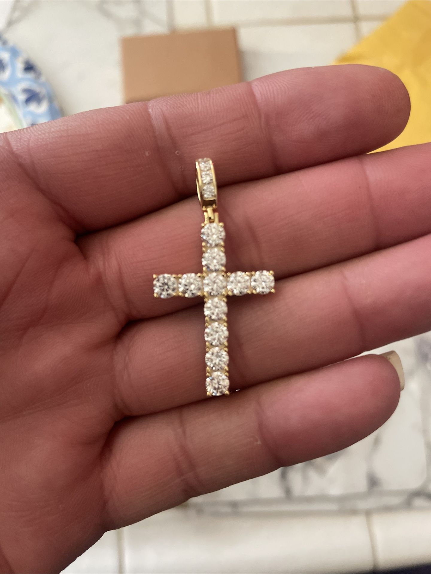 Cross Pendant 10k Moissanite VVS1 *Passes Diamonds Tester*