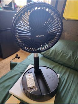 Rechargeable Fan With Remote Controller, LED light, Can Auto Rotate, And Has A Built-in Powerbank, Adjustable Up To 39 Inches (Black)