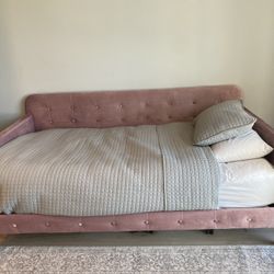 Pink Twin Bed With Mattress And Bedding 