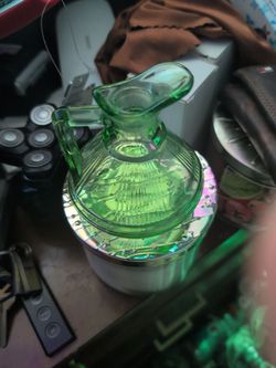 1930's Heisey Cruet, Pleat & Panel 3 oz oil - green glass